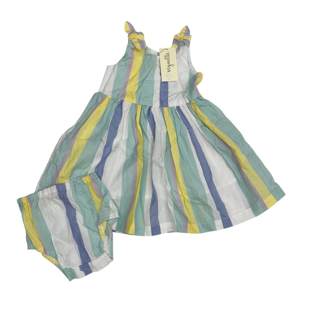 NWT Vignette 9-12M Emma Dress in Blue/Yellow Stripe